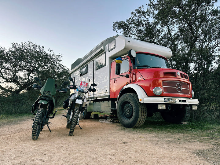 Egle and Lennarts overlanding rig and motocycles